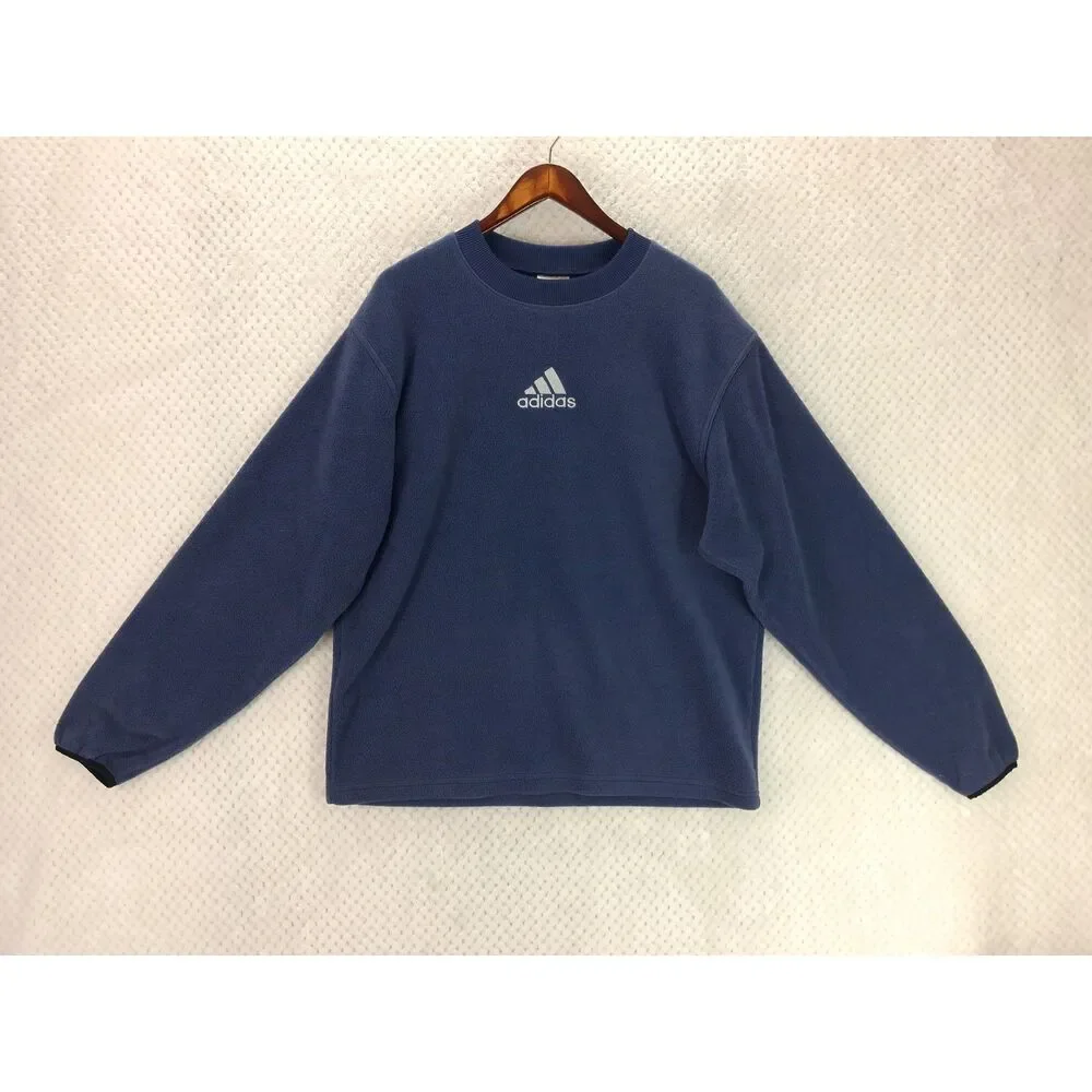 Adidas Y2K Men's Small Navy Blue Fleece Center Logo Crewneck Sweatshirt